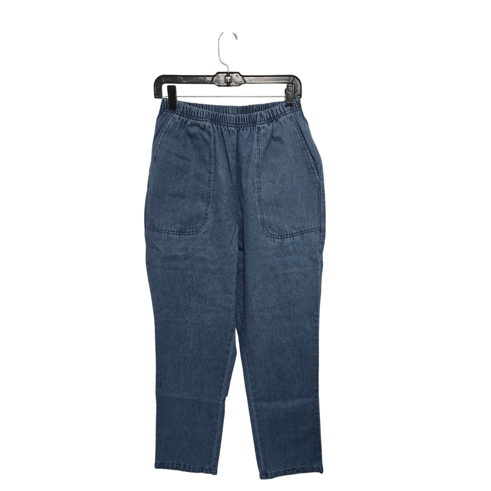 Easy‎ Essentials Womens Denim Pants Blue Elastic Waist Tapered Leg Size 10